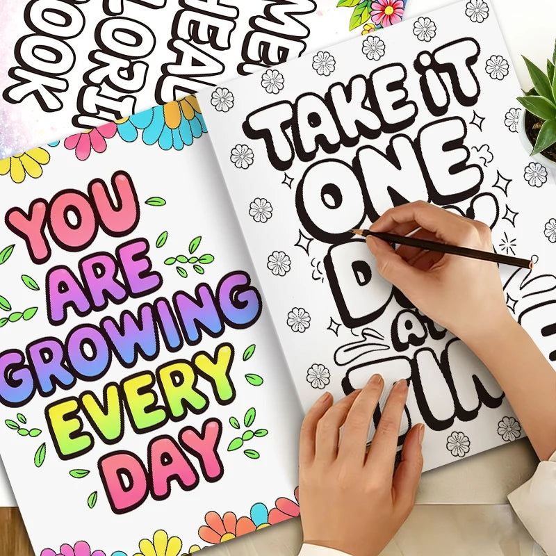 32 Pages Happy Mind Coloring Book Adult Positive Quotes Mental Health Wellness Relaxation Therapy Creative Coloring Pages Gift