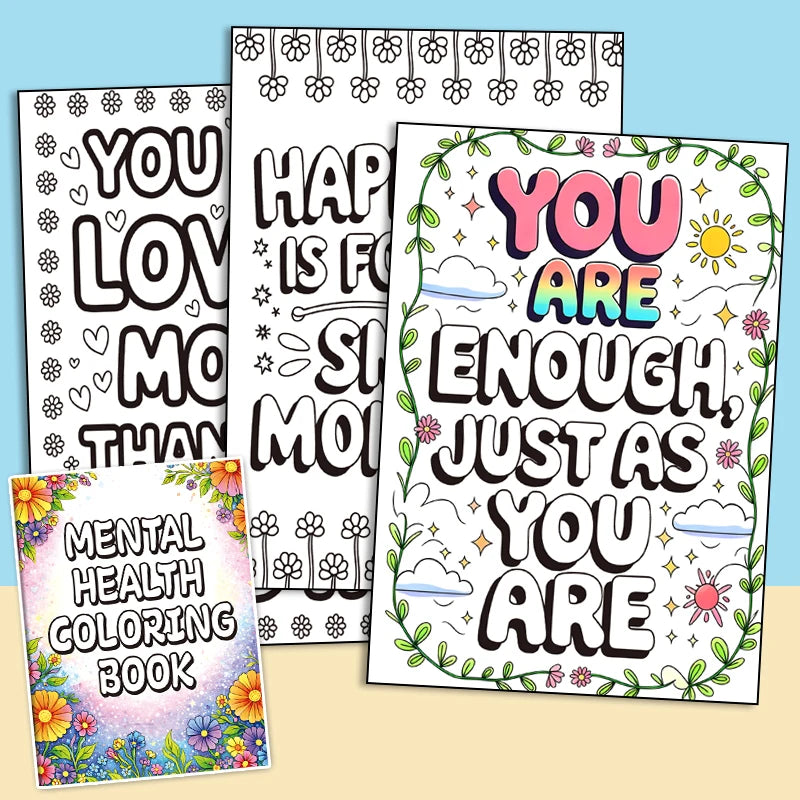 32 Pages Happy Mind Coloring Book Adult Positive Quotes Mental Health Wellness Relaxation Therapy Creative Coloring Pages Gift