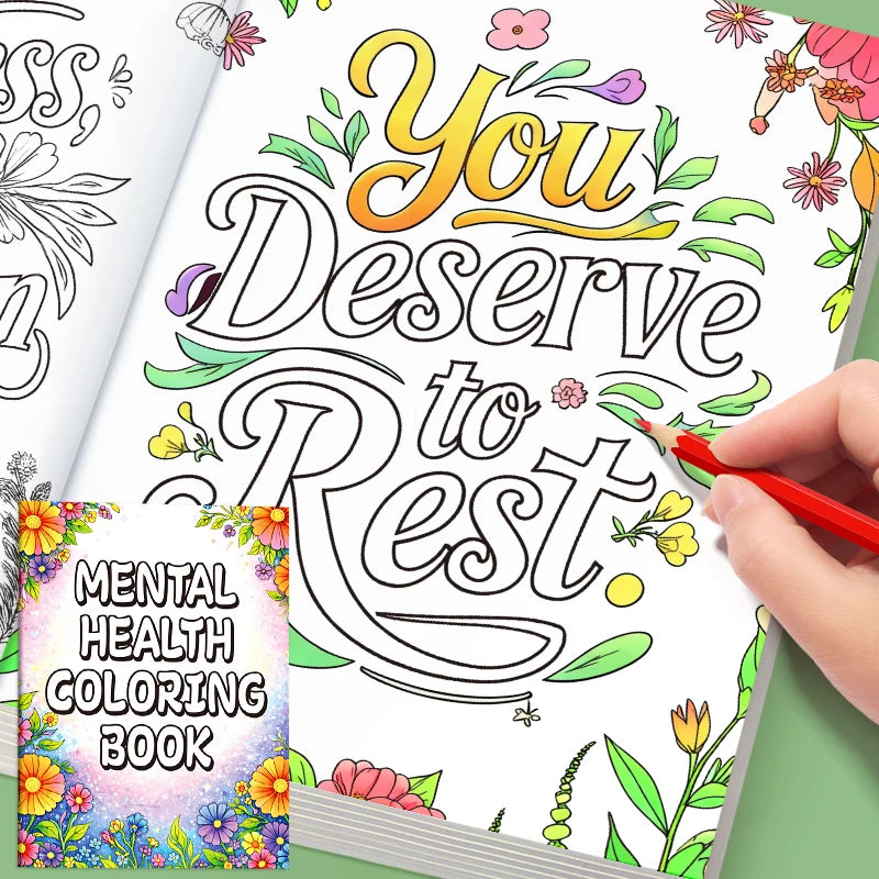 32 Pages Happy Mind Coloring Book Adult Positive Quotes Mental Health Wellness Relaxation Therapy Creative Coloring Pages Gift